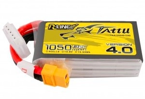 Tattu R-Line 4.0 1050mAh 14.8V 130C 4S1P XT60 LiPo akumuliatorius su XT60 jungtimi