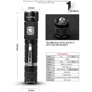 SUPFIRE A3-S 1100LM žibintuvėlis