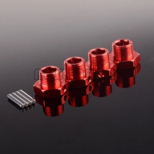 Red Anodised Aluminum 1/8 Wheel Adaptors with Wheel Stopper Nuts (17mm Hex - 4pc)