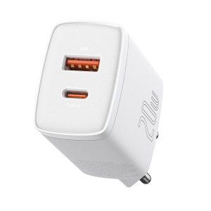 Baseus Greito Pakrovimo Adapteris Blokelis 220V, USB, USB-C, 20W (White)