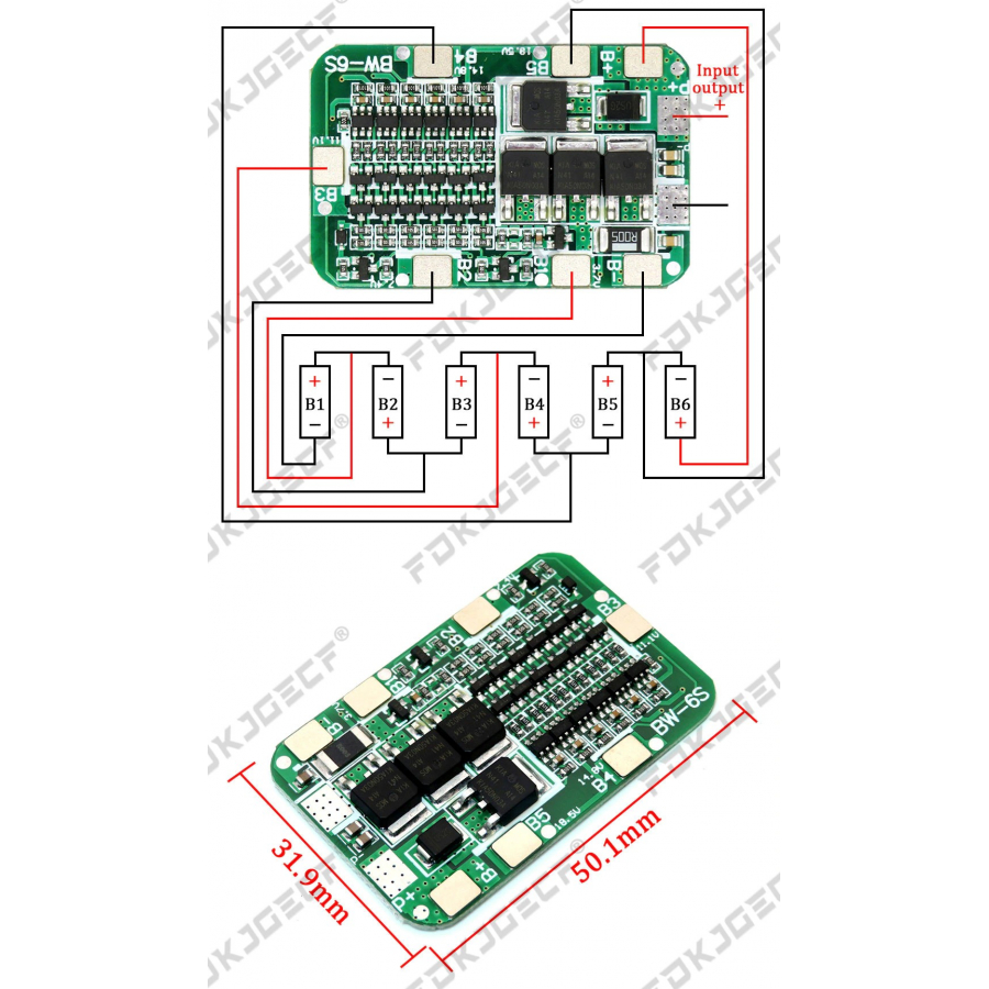 6S 15A 24V PCB BMS Protection Board For 6 Pack 18650 Li-ion Lithium Battery Cell Module