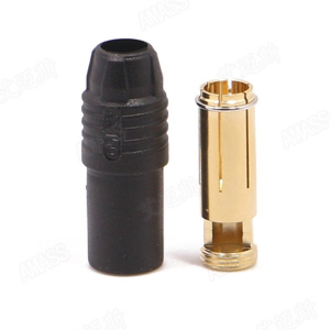 AMASS AS150 7mm paauksuota bananinė jungtis (bullet connector) su anti-kibirkšties funkcija - vyriška, juoda