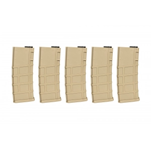 Set of 5 Polymer 200 BB''s Mid-Cap magazines for M4/M16 replicas - Tan