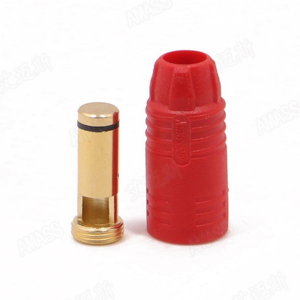 AMASS AS150 7mm paauksuota bananinė jungtis (bullet connector) su rezistoriumi ir anti-kibirkšties funkcija - vyriškas, raudonas