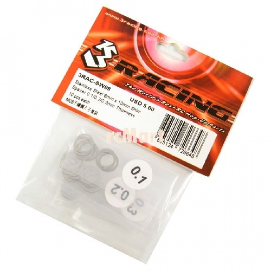 RC dalys | 3Racing (#3RAC-SW08) Stainless Steel 8mm Shim Spacer 0.1,0.2