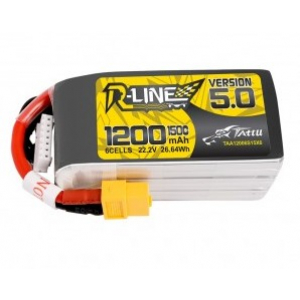 Tattu R-Line Version 5.0 1200mAh 22.2V 150C 6S1P Lipo Battery Pack with XT60 Plug