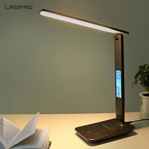 LED Table Desk Lamp QI Wireless Charging with Calendar Temperature Alarm Clock Black