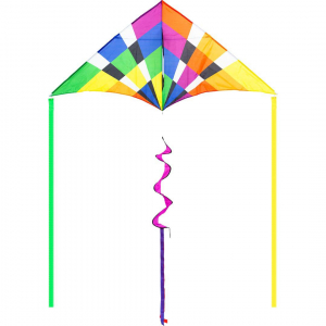 Delta Rainbow Checker - Kids Kites, age 10+, 98cmx210cm, incl. 45kp Polyester Line