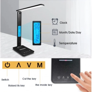 LED Table Desk Lamp QI Wireless Charging with Calendar Tempe...