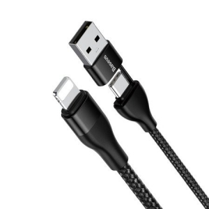 Baseus 2-in-1 Dual Output cable USB-A+Type-C To IP 18W MAX 1m Black